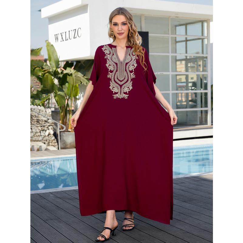 Женская мода лето весна цветочный узор принт рукава 1/2 V-образный вырез свободная талия повседневные платья