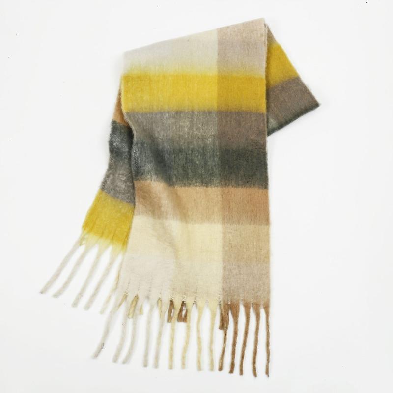 High-end Color Matching Mohair Scarf Women's Autumn and Winter Warmth Thickened Versatile Plaid Tassel