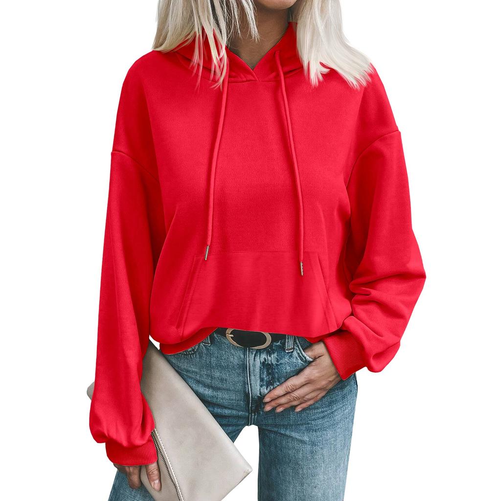 Женский модный осенне-зимний однотонный повседневный свободный свитер с длинными рукавами и капюшоном