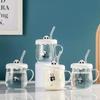 Kawaii Cups Милая стеклянная чашка в виде панды с соломенной крышкой Ложка Кофейная чашка для завтрака Пивная кружка Чашки и кружки Бесплатная доставка Питьевые стаканы