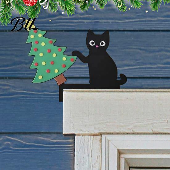 Unique Door Frame Decoration Wooden Cartoon Cat Pendant, Cute Black Corner Funny Topper Decoration, Decorative Wall Sticker for Photo Frames