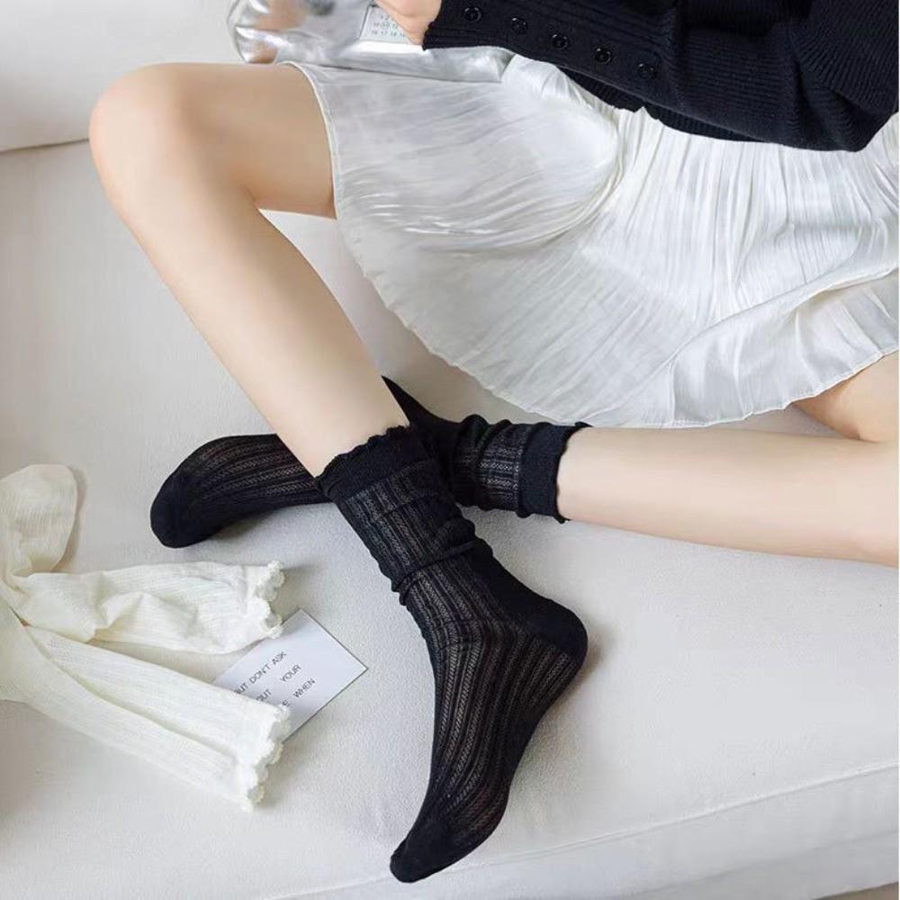 Lace Mesh Mid Tube Socks Hollow Out Ruffle Cotton Socks Sweet Lolita Socks  Princess Style