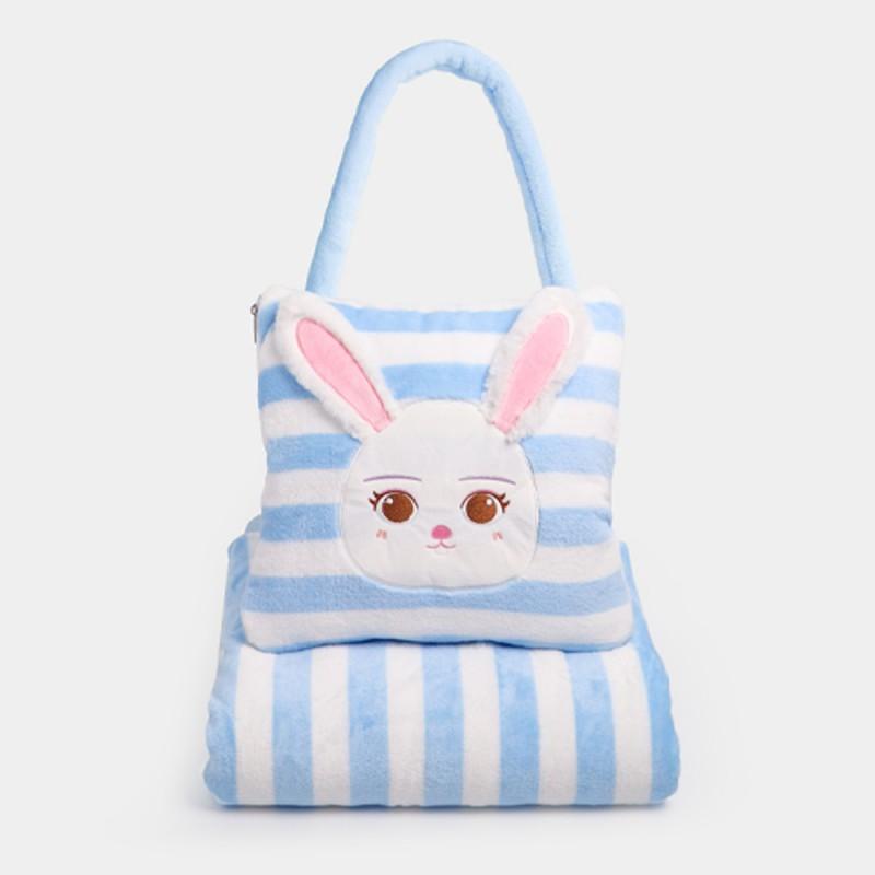 Cartoon Rabbit Hooded Throw Blanket With Pillow Case Multi-Use Travel Office Nap Cushion