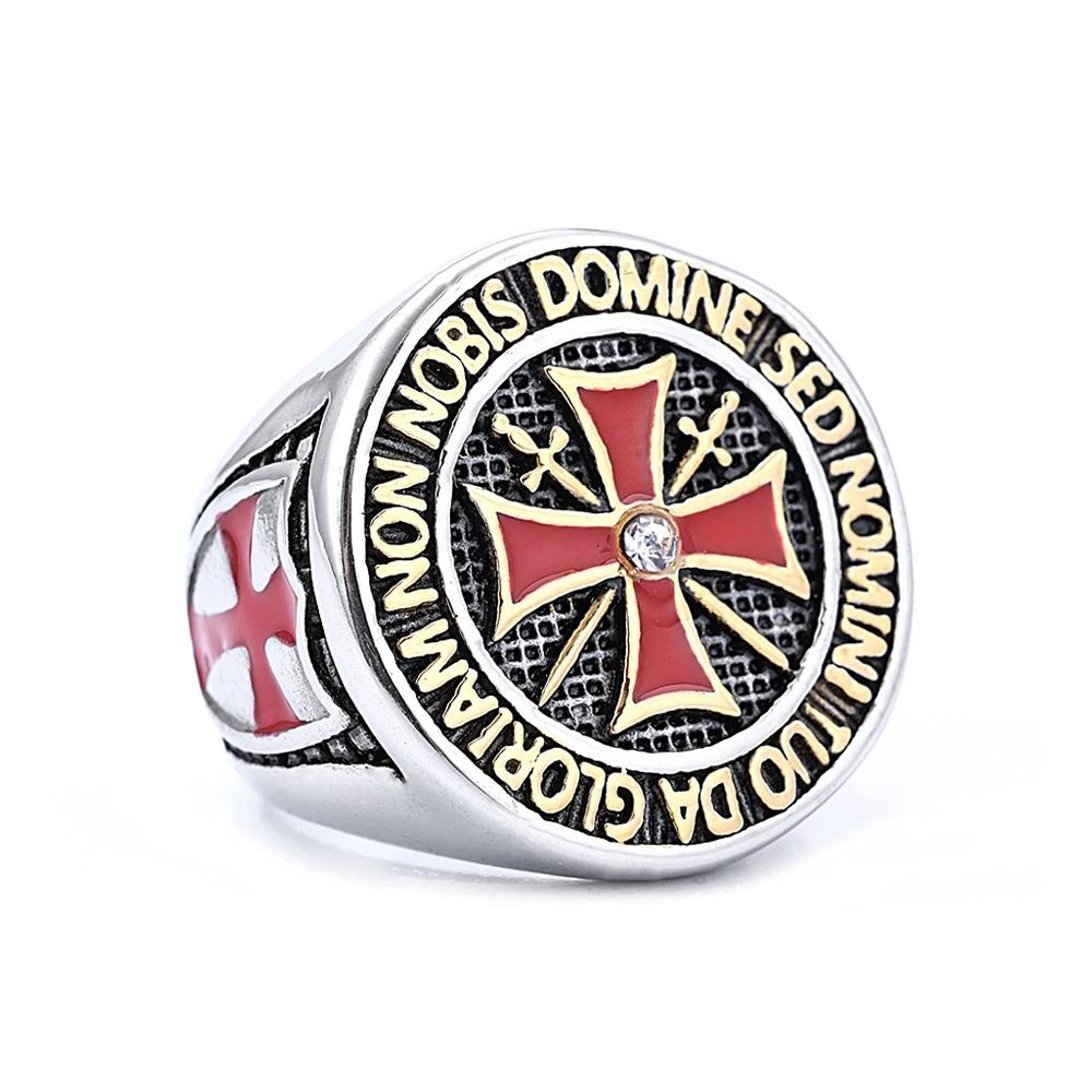 Europe and The United States New Simple Trend Red Cross Ring Men Domineering Templar Masonic Ring Fashion Party Jewelry Gifts