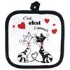 [A1921] - Cotton Potholder 'Cats' Black Red White (It's Love Cat) - 20x20cm