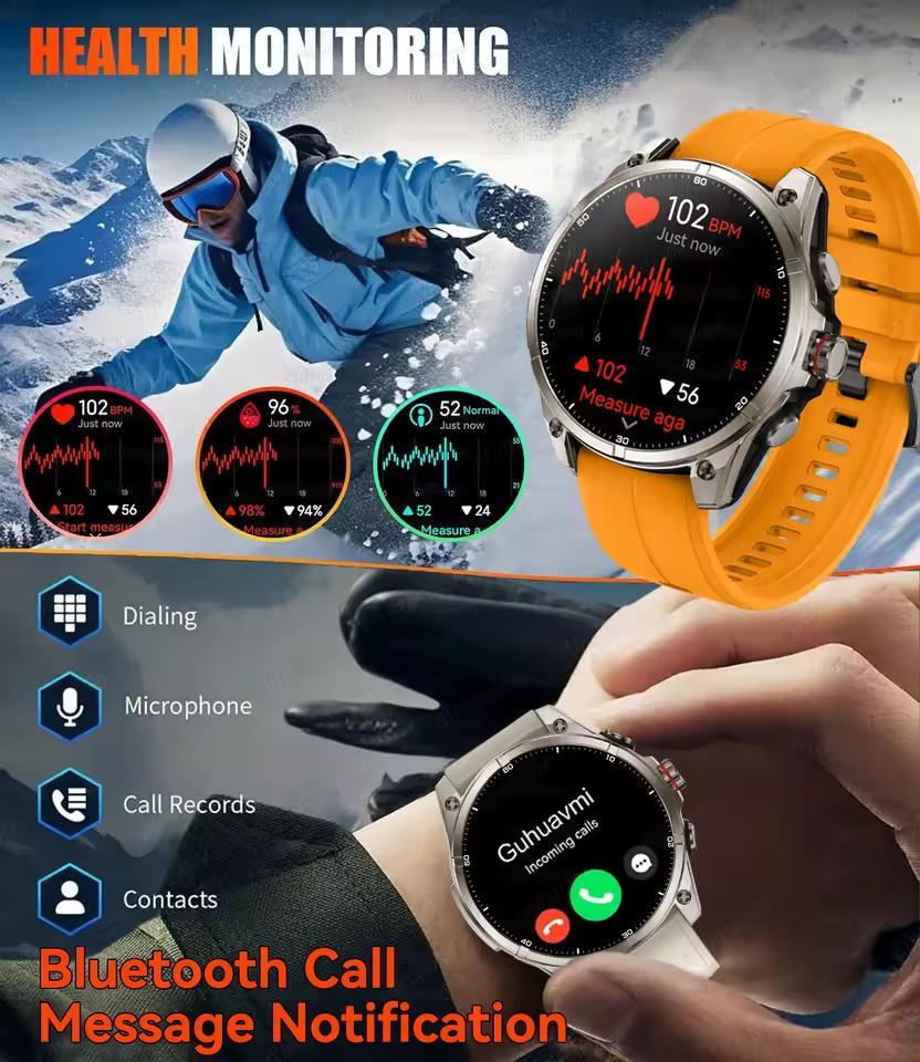 Новые двухдиапазонные GPS смарт-часы для активного отдыха и спорта, мужские, 1.43" AMOLED-экран, водонепроницаемость 5ATM, компас, альтиметр, военные смарт-часы
