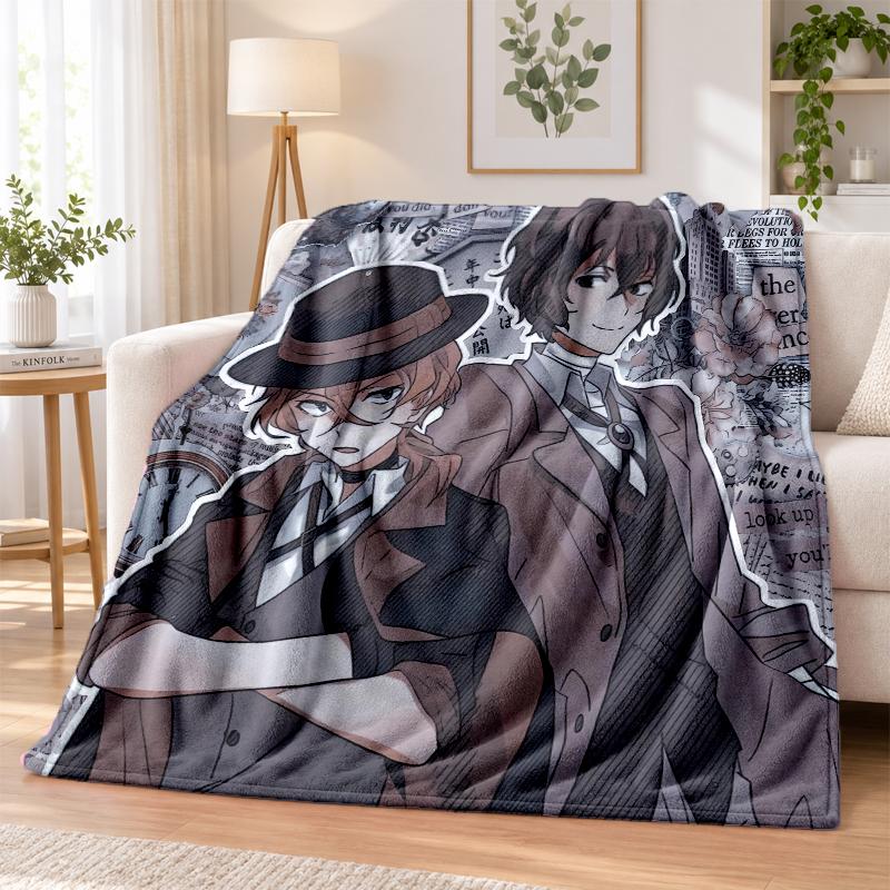 Chuya And Dazai Flannel Throw Blanket Soft Warm Cozy For Sofa Bed Indoor Home Bedroom Use