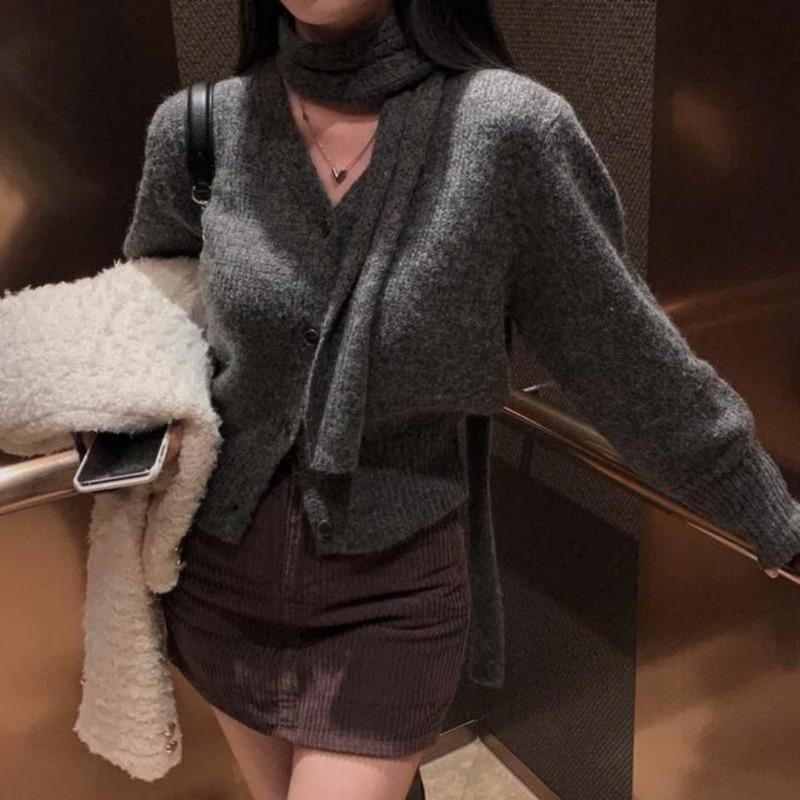 Шикарные зимние новые ретро-вязаные кардиганы с длинным рукавом и V-образным вырезом, женские модные облегающие женские свитера с длинным рукавом, однотонные повседневные короткие свитера 25530