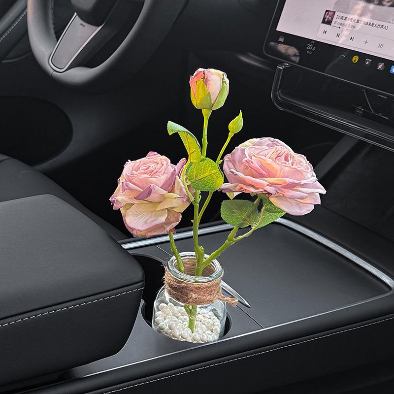 Романтический букет-освежитель воздуха для автомобиля, искусственная роза с жемчужиной, подходит для подстаканника, автомобильная ваза, украшение салона автомобиля