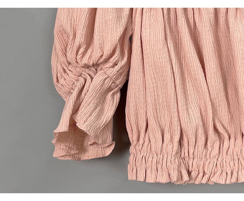 Корейский укороченный топ с рюшами, открытыми плечами, пышными рукавами и кружевом