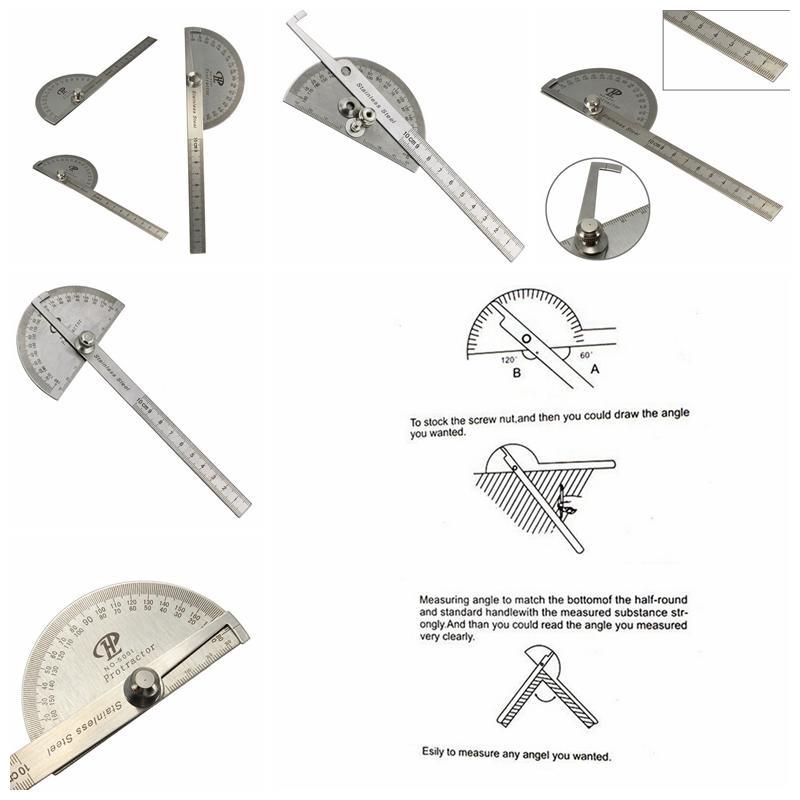 100 мм Нержавеющая сталь 0-180 градусов Стальной транспортир Угломер Линейка Измерительный инструмент