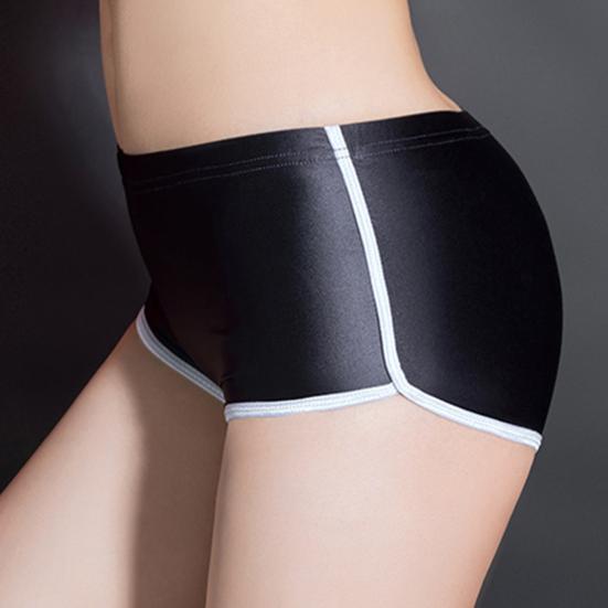 Women Underpants Smooth Ice Silk Solid Color Mid Waist Moisture-wicking Slim Fit High Elasticity Daily Wear Lady Boxers