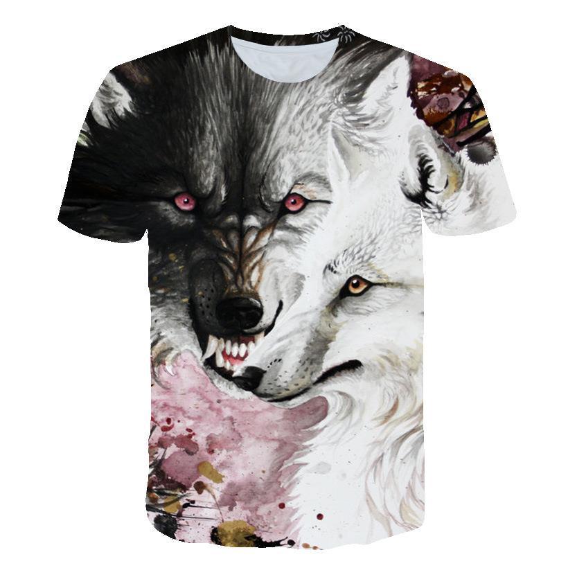 Летняя мужская футболка с 3D принтом волка и животным узором, свободные топы с круглым вырезом и короткими рукавами для мужчин
