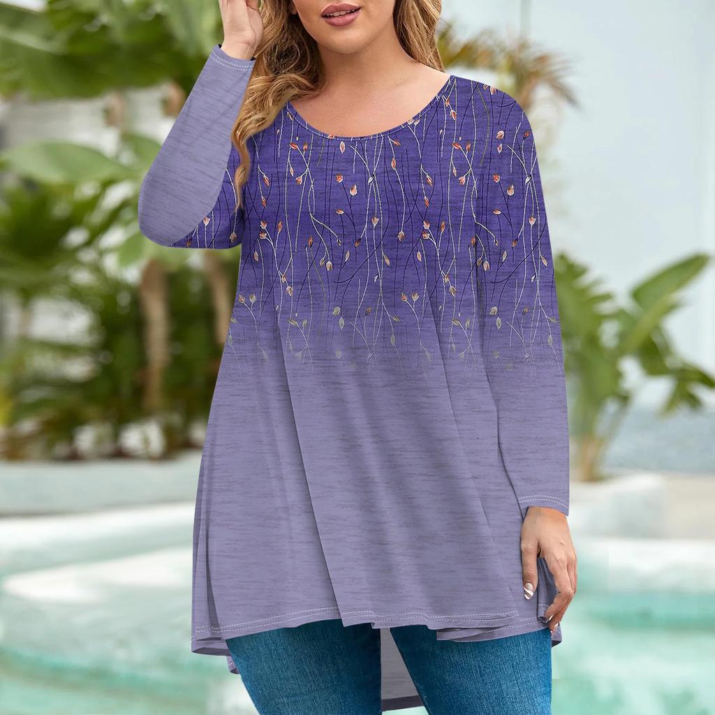 Женская мода большого размера с круглым вырезом и длинным рукавом, повседневный свободный пуловер с принтом