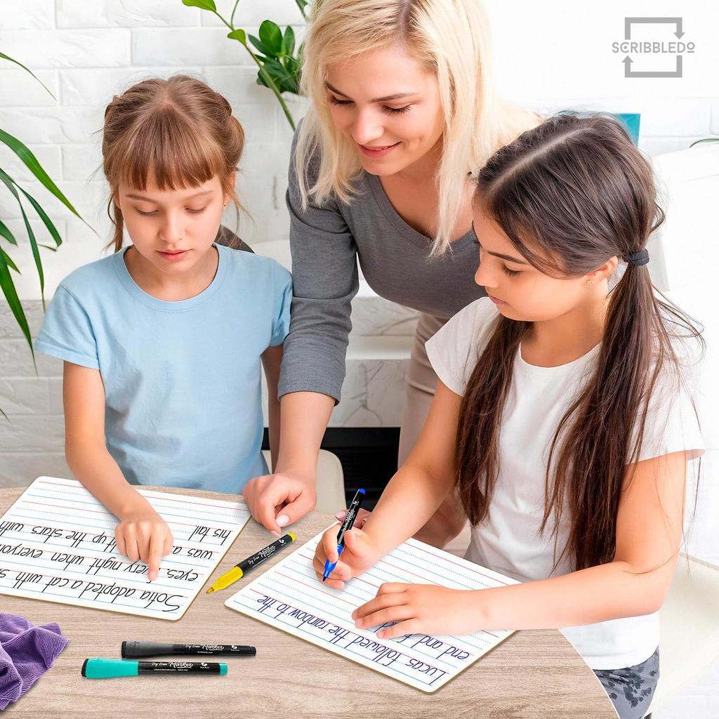 Scribbledo Double Sided Whiteboard Lined Dry Erase Board for Kids Ruled Writing Board Handwriting Practice Small White 9x12 Dry Erase Board with