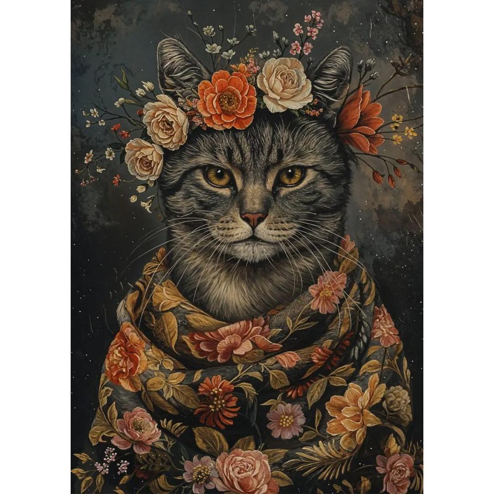 Retro Animals Posters Lion Wolf Rabbit Cat Dog Turtle with Flowers Print Canvas Painting Wall Art Picture Home Room Decor Mural