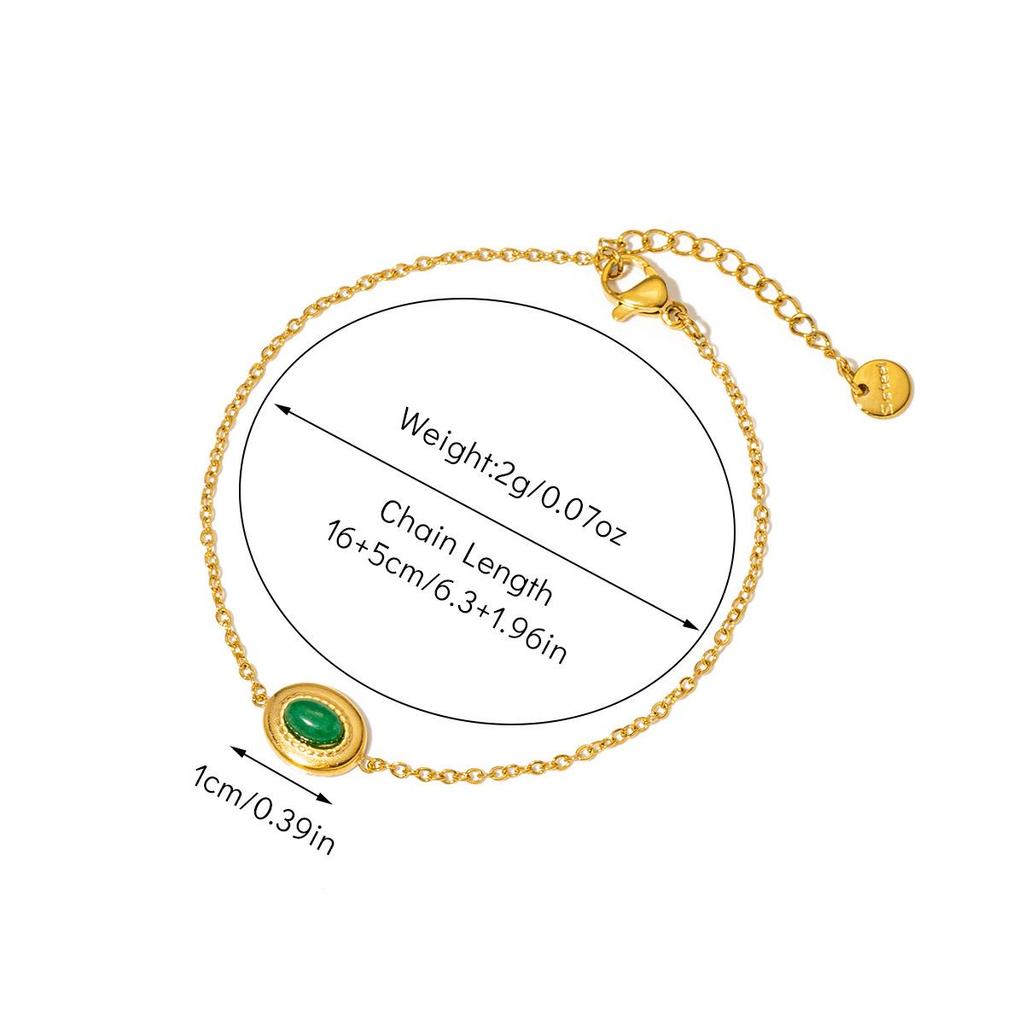 Браслет из титановой стали в стиле ретро-дворца с покрытием из 18-каратного золота и натуральным изумрудом для женщин