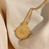 2022 New Frosted Surface Acient Sun Compass Pendant Necklace For Woman Ladies New Stee PVD Plated Coin Necklace Gold Jewelry