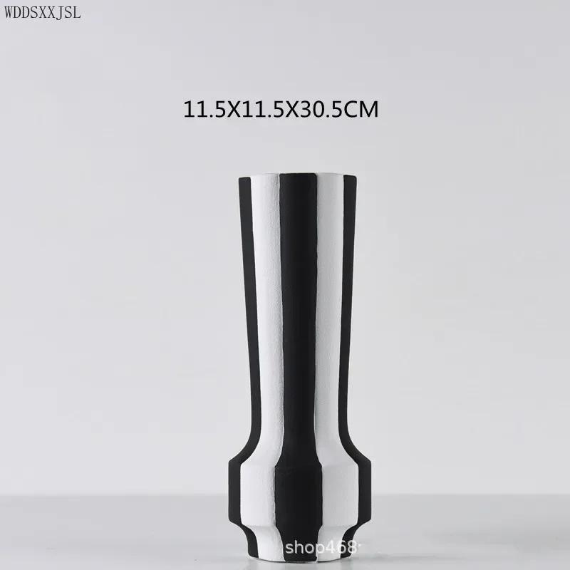 Modern Simplicity Black and White Striped Ceramic Vase Decoration Home Living Room Flower Arrangement Vase Decoration