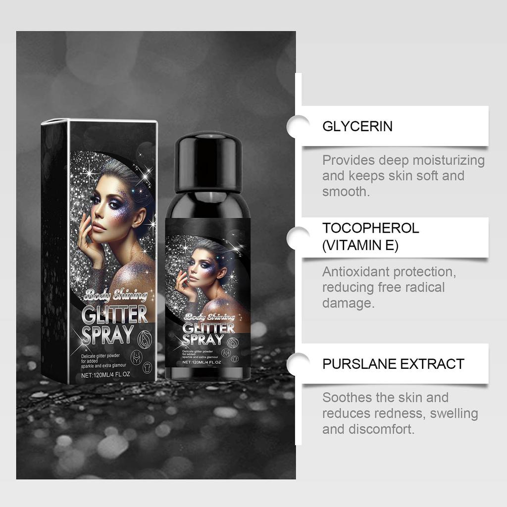 Блестящий спрей с блестками, долговечный спрей с блестками для волос, тела, кожи и одежды, водостойкий и приятный для кожи, 120 мл