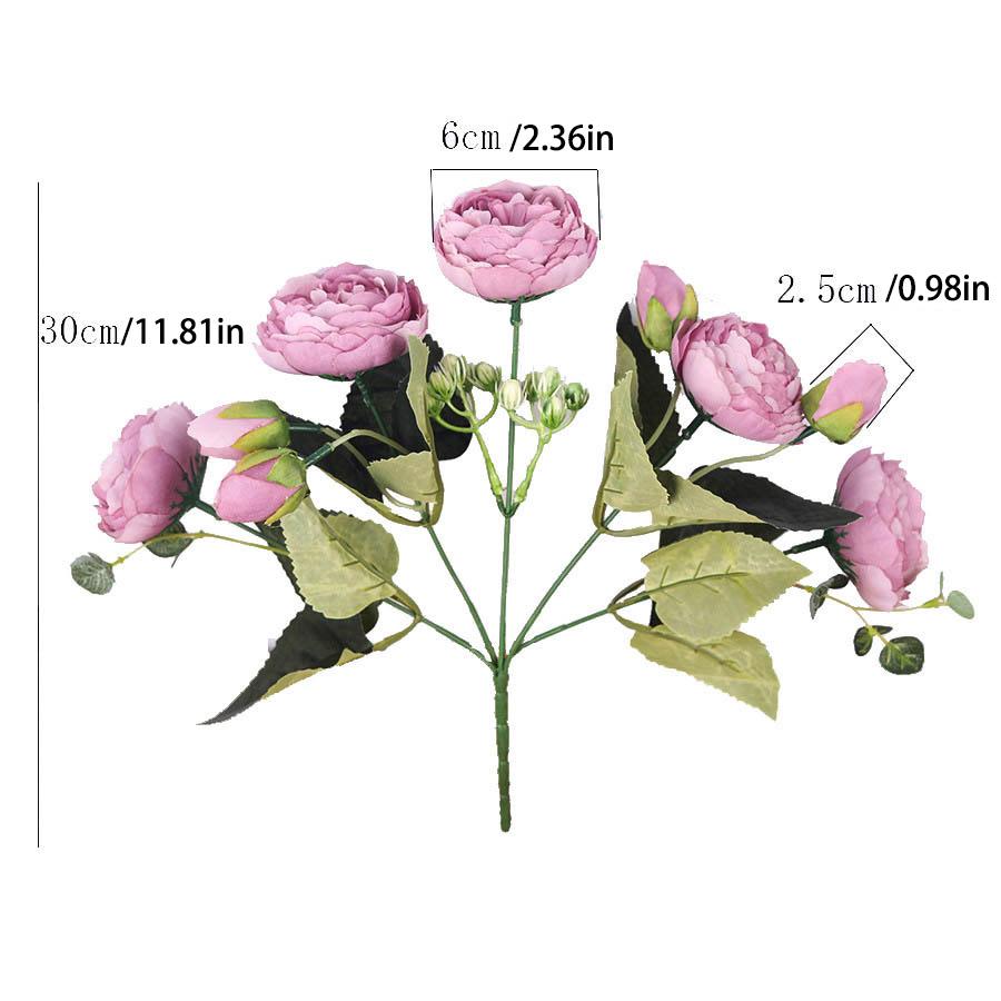 30cm Rose Pink Silk Bouquet Peony Artificial Flowers 5 Big Heads 4 Small Bud Bride Wedding Home Decoration Fake Flowers Faux KTY