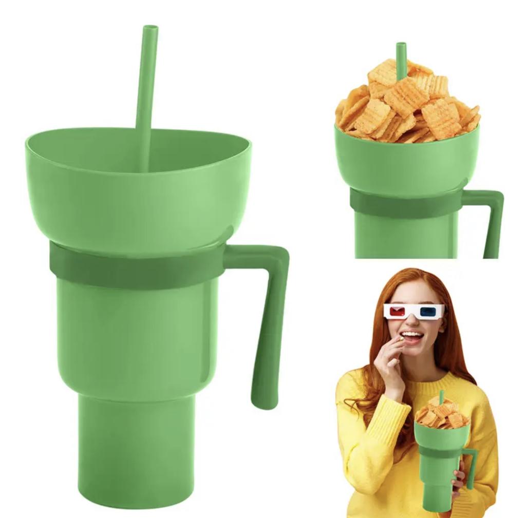 New 2 IN 1 Creative Popcorn Snack Cup Integrated Beverage Cup With Handle Portable Beverage Cup Novel Design And Many Functions