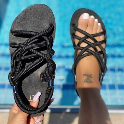 Однотонные сандалии большого размера, женские дышащие сандалии с перекрестной лентой, круглой головкой, на плоской подошве, независимая станция, удобные женские сандалии для отдыха