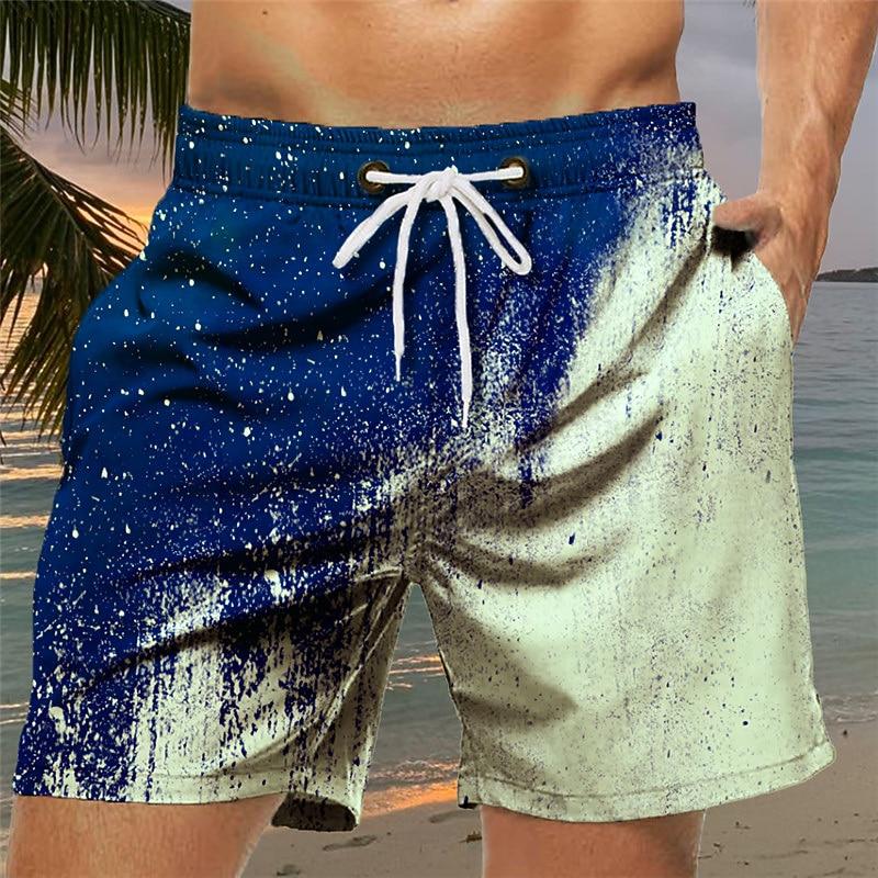 Мужские плавки с градиентным рисунком, шорты для плавания, board shorts, средняя посадка, гавайский, бохо, повседневные