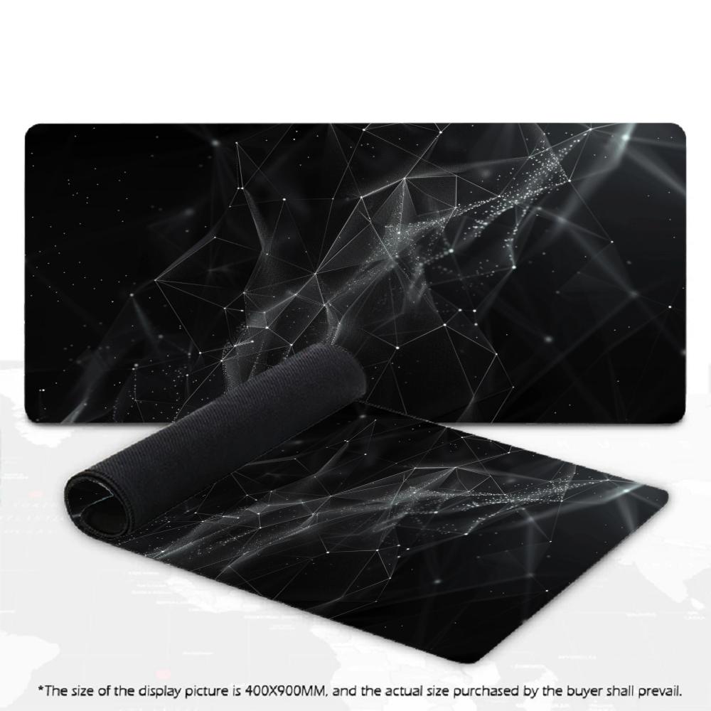 Large Gaming Desk Mat Black Abstract Pattern Non Slip Stitched Edges Smooth Mousepad For PC Gamer Laptop Office Desktop Decor