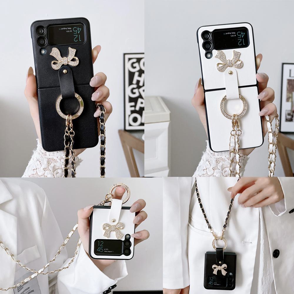 Samsung Galaxy Z Flip3/4 Crossbody Protective Case with Folding Screen, Bow Ring Buckle.