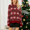 Женская мода с круглым вырезом, красный рождественский свитер со снежинками и длинными рукавами