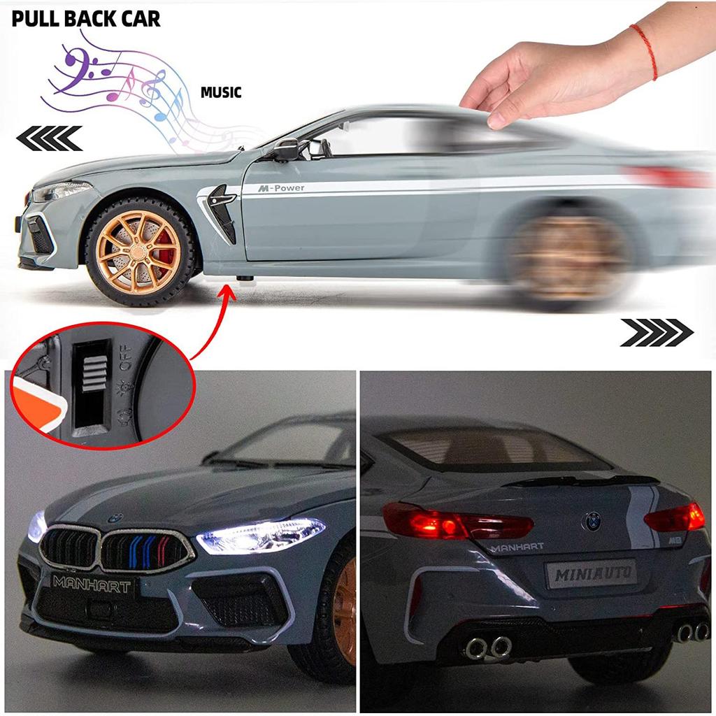 1:24 Scale M8 Model Car, Zinc Alloy Pull Back Toy Car with Sound and Light for Kids Boy Girl