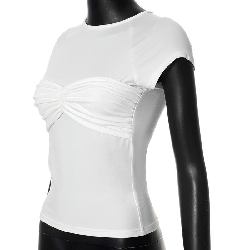 YYFS Женские модные повседневные летние весенние однотонные блузки и рубашки с короткими рукавами и круглым вырезом с принтом