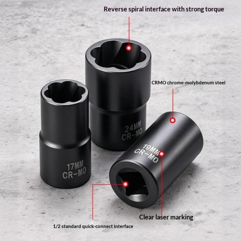 Heavy Duty Lug Nut Remover 17-24Mm High Torque Damaged Screw Extractor Set 1/2" Drive Twist Socket For Power Drill Impact Wrench