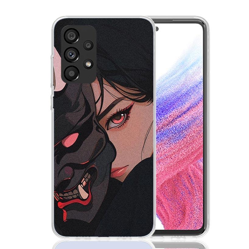 Японская маска Они Девушка Чехол для телефона Для Samsung Galaxy A52 A32 A22 A12 A02S A50S A30S A51 A31 AA71 Note 20 Ultra 10 S10 Plus Galax