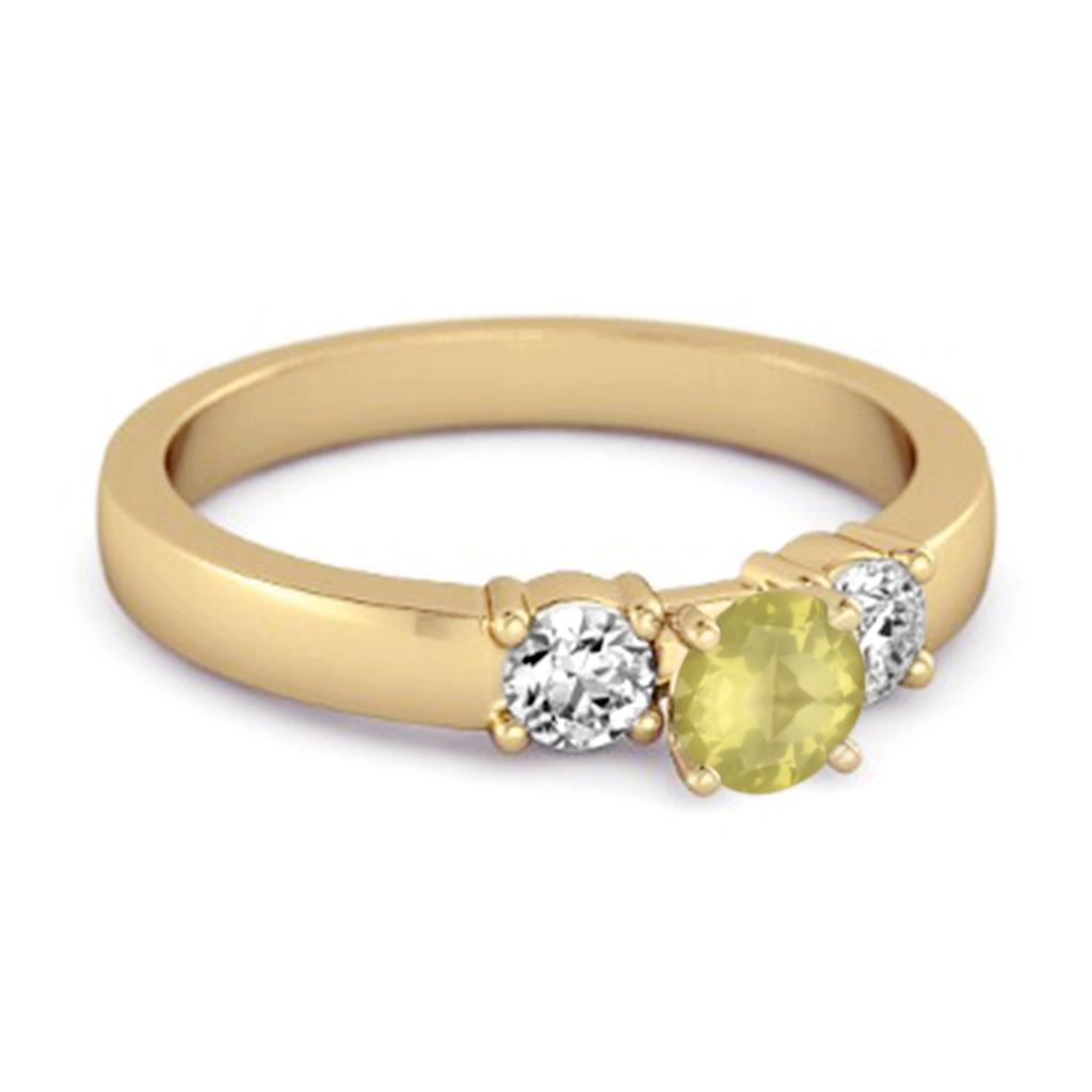 Lemon Quartz Elegant Three Stone Ring - 925 Sterling Silver Gold Vermeil