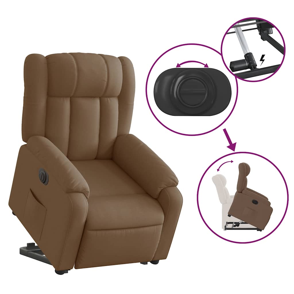 Electric Recliner Chair with Rising Function Brown Fabric