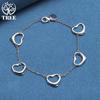 925 Sterling Silver Five Heart Chain Bracelet Jewelry