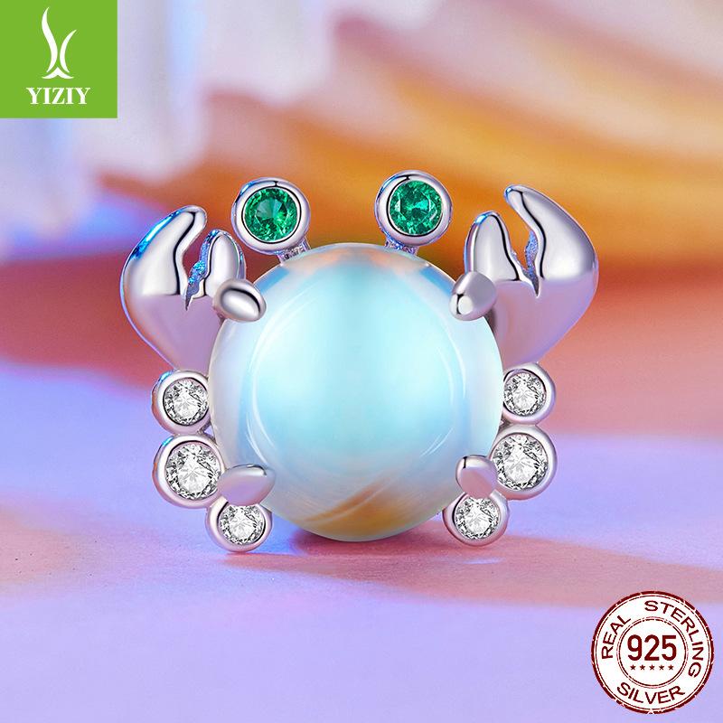 Colorful Crab Diy Beaded Accessories, Exquisite Moonstone S925 Sterling Silver Beads Loose Beads