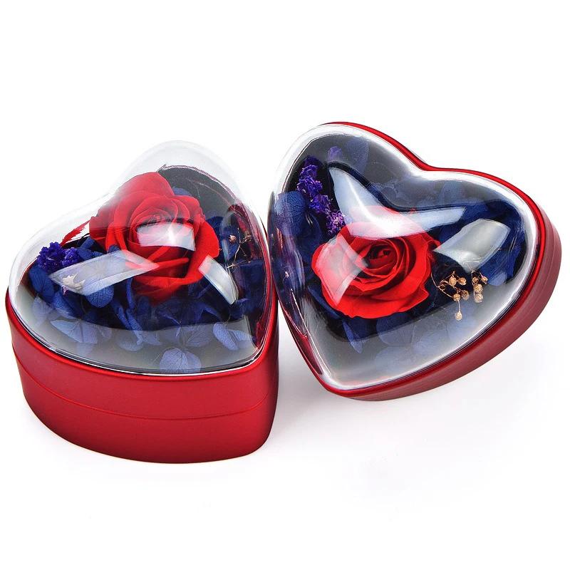 Preserved Flower Jewelry Box Rose Heart Shaped Ring Box Gifts Packaging Necklace Pendant Earrings Storage Case Jewelry Organizer