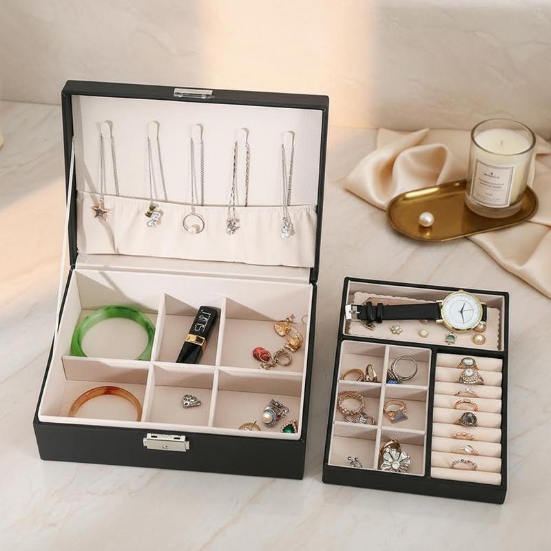 Organizer Box Double-Layer Jewelry Storage Box With Lock for Earrings, Necklaces and Other Accessories Organizing Box