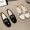 Fashion Korean Shiny Cow Leather Loafers Women Luxury Metal Chain Moccasins Soft Cowhide Flats Shoes Ladies Antiskid Bare Foot Mules