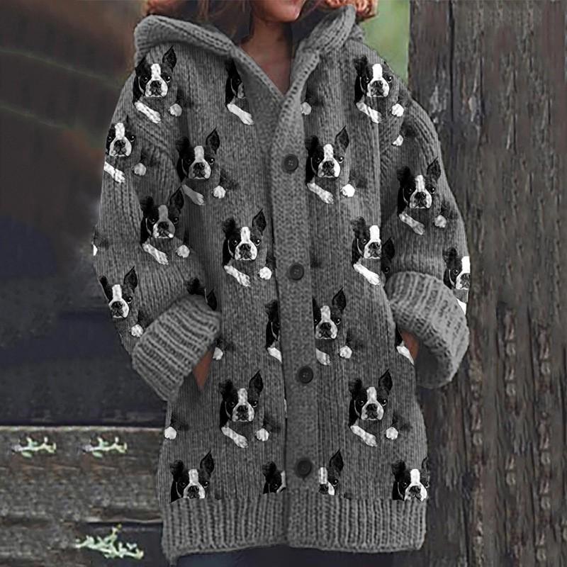 Womens 3D Animal Print Hooded Sweatshirt Casual Open Front Jacket