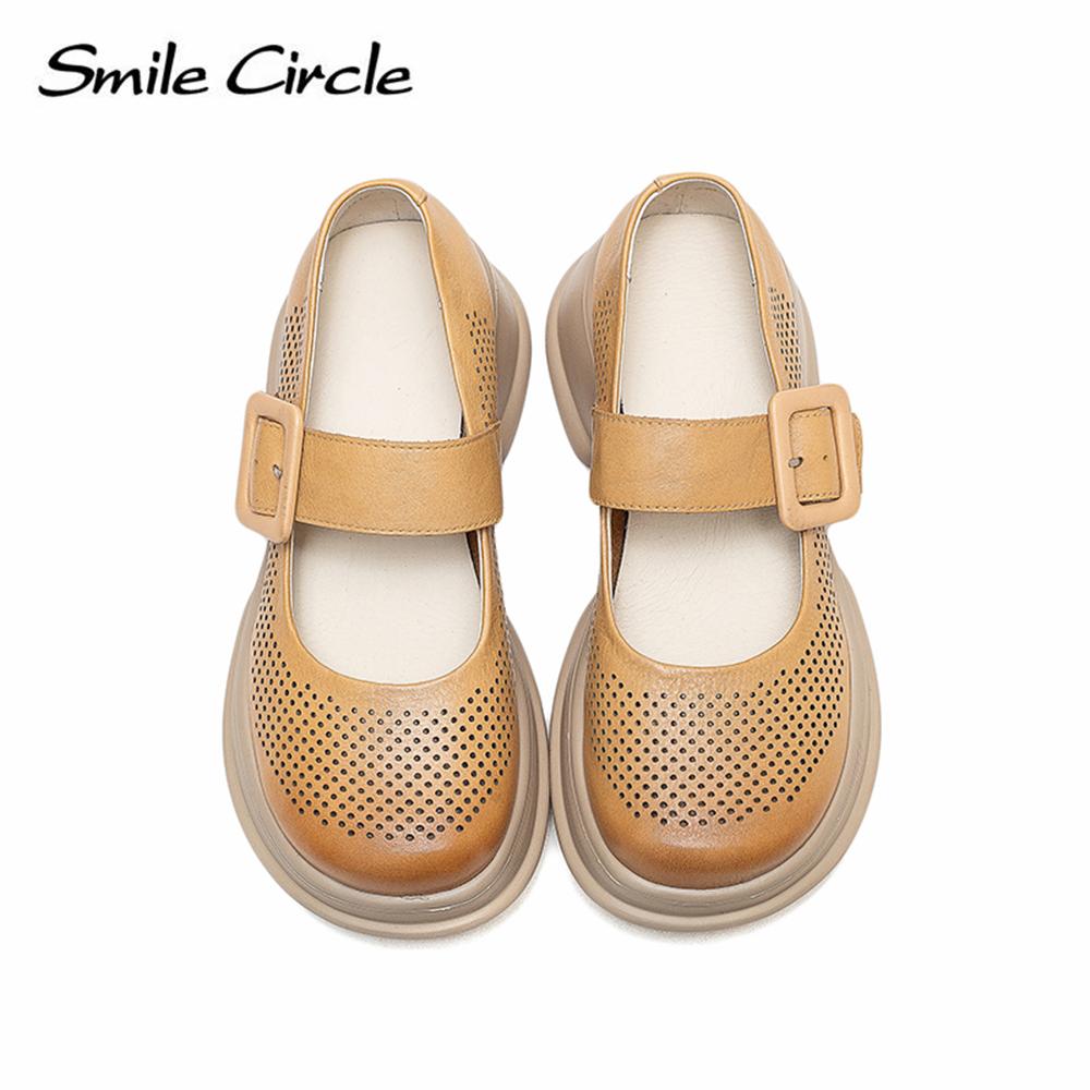 Женские сандалии Мэри Джейн из натуральной кожи, туфли на плоской подошве с круглым носком, модная женская повседневная обувь с пряжкой