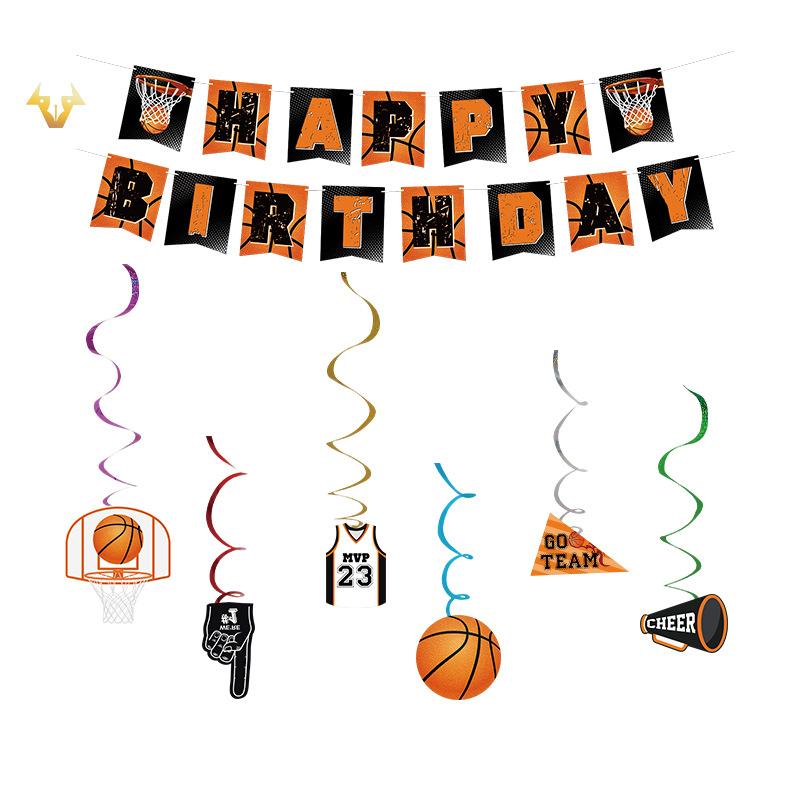 Spot Basketball Theme Party Paper Plate Set Disposable Paper Cup Paper Towel Flag Pe Tablecloth Decoration Supplies