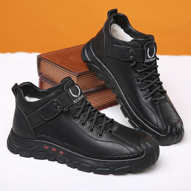 Wool Cotton Boots Winter Men's Cotton Shoes Velvet Warm High Top Thickened Large Cotton Shoes Snow Boots Leather Boots Men's Wholesale