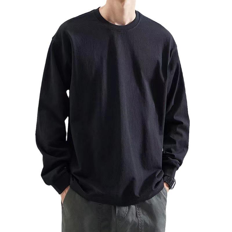 Весенне-осенняя мужская хлопковая футболка с длинным рукавом, мужская весенне-осенняя версия, трендовая 100% хлопковая нижняя часть рубашки с принтом сверху