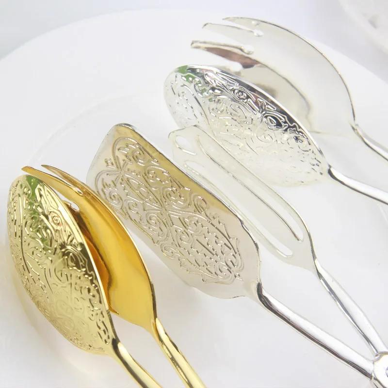 Позолоченный серебряный светильник класса люкс щипцы для еды зажим для салата, фруктов, торта, макарон, десерта, щипцы для барбекю, еда, столовые приборы, зажим для еды