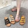 Comfortable Thick-bottomed Casual Retro Versatile Seaside Cool Slippers Belt Buckle One-word Slippers Outer Wear Women's Open-toe Pedal