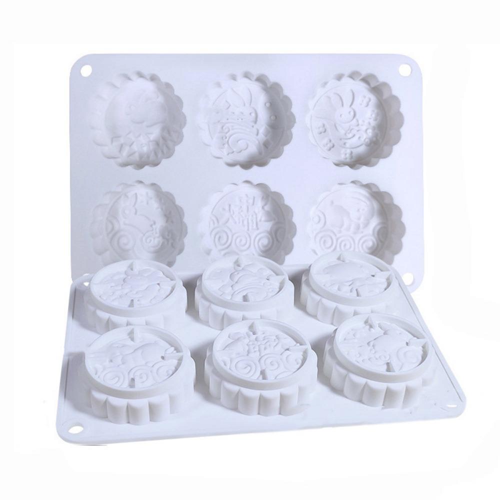 Chinese Style 6 Holes Mooncake Mold 3D Mung Bean Mold Creative Cookie Mold Baking Tool
